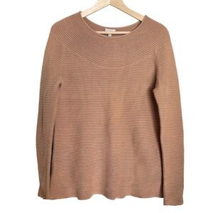 Talbots Women's Tan Ribbed Boat Neck Sweater Cotton Size M 100% Cotton